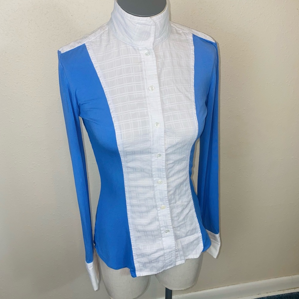 Le fash women’s XS long sleeve blue white blouse